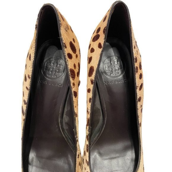 TORY BURCH Calf Hair Cheetah Print Leather Heels Shoes Women's 7M - Picture 8 of 11